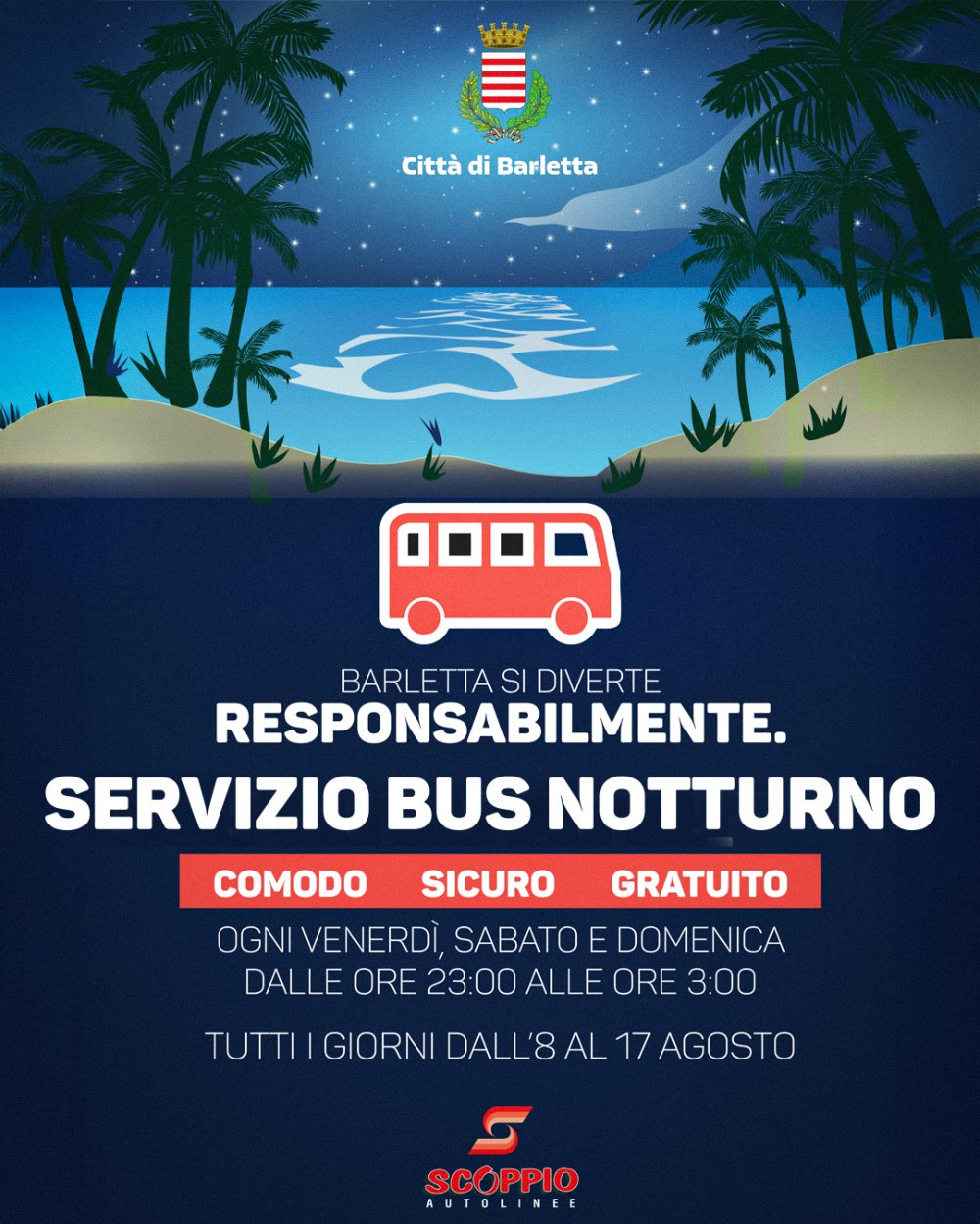 Immagine di copertina per PRESENTATO IL SERVIZIO BUS NOTTURNO GRATUITO. LE CORSE DAL 13 GIUGNO AL 14 SETTEMBRE 2025